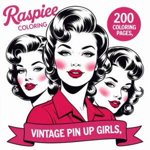 200 vintage pin up girls coloring pages: grayscale printable bundle for adults & kids relaxation, stress relief & family fun instant download