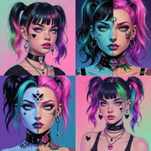 200 emo goth girls coloring pages bundle | alternative style dark art therapy for teens & adults | printable pdf digital download